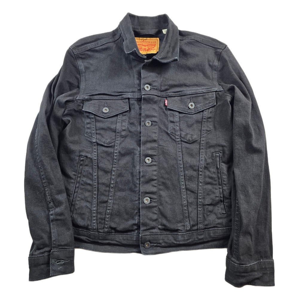 Levi's Black Denim Trucker Jacket Men Small Jean Cotton Blend Classic Trucker